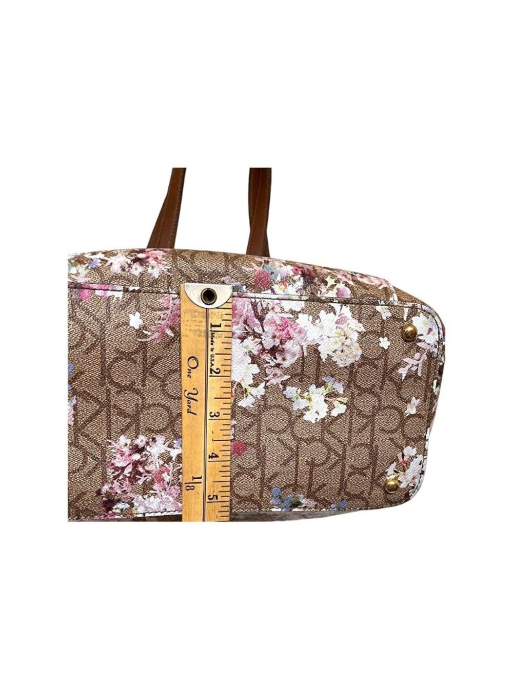 Calvin Klein Signature Hayden Floral CK Logo Satchel Tote Bag Chain Handles - Picture 6 of 16